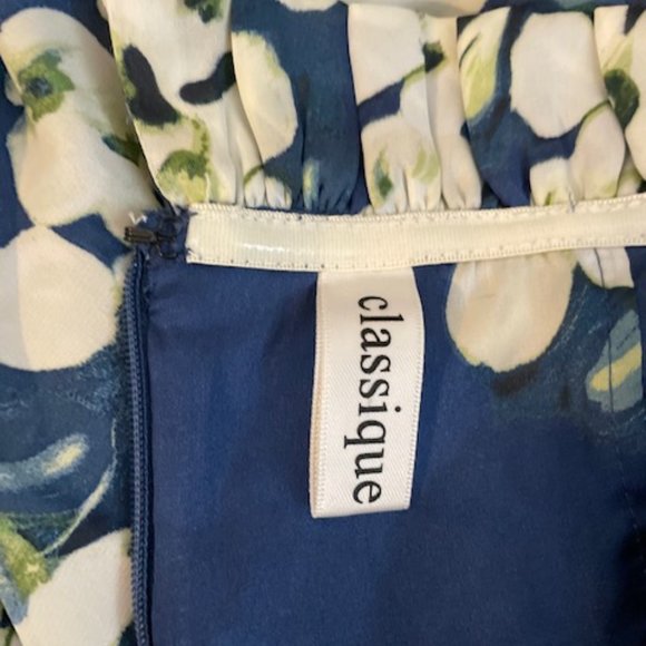 Classique Boho Style Strapless Magnolia Print Dress w/ruffles - M - Picture 5 of 6